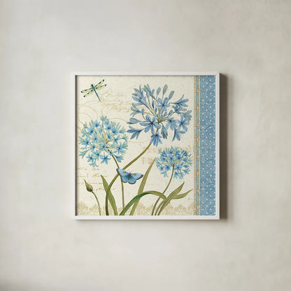Blue Melody IV by Daphne Brissonnet. Shown in a crisp white glass frame for a clean and minimalist style. Available as an archival giclee rolled canvas, fine art paper, or poster print. SKU 5757a.