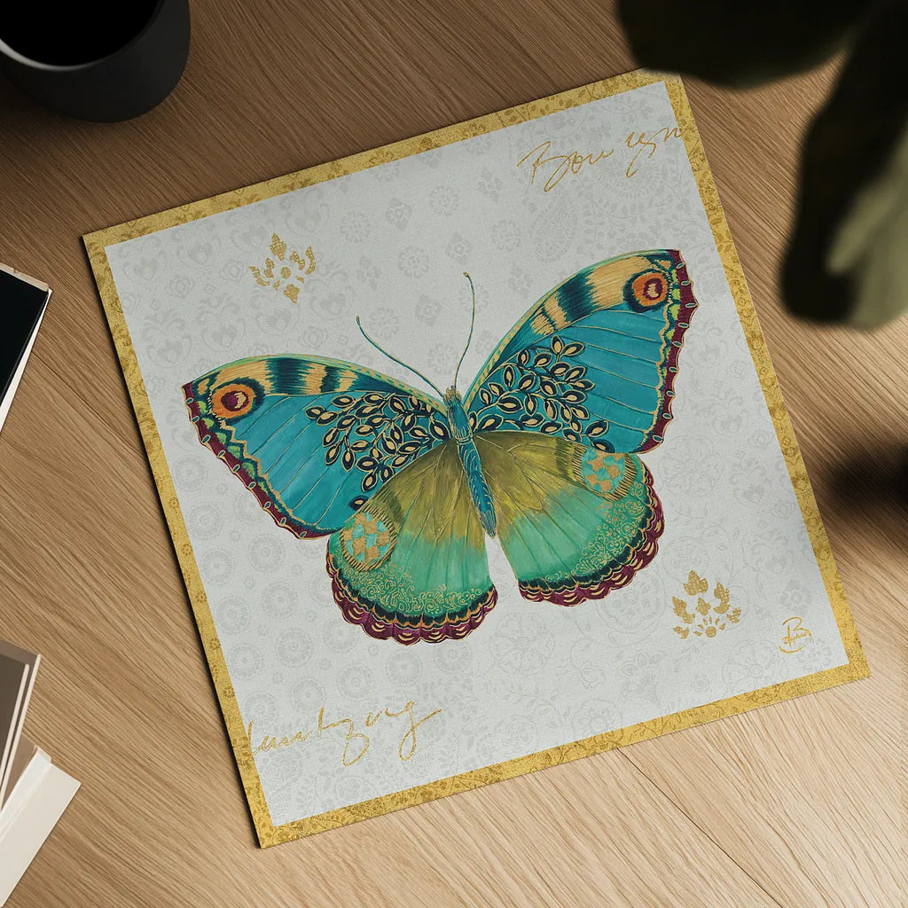 Bohemian Wings Butterfly VA by Daphne Brissonnet. Shown as a detailed flat fine art print, highlighting archival giclee quality. Available as an archival giclee rolled canvas, fine art paper, or poster print. SKU 21856a.
