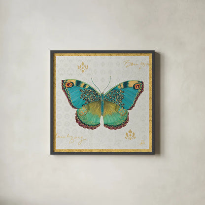 Bohemian Wings Butterfly VA by Daphne Brissonnet. Shown in a sleek black glass frame for a contemporary gallery look. Available as an archival giclee rolled canvas, fine art paper, or poster print. SKU 21856a.
