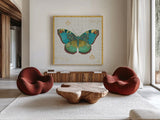 Bohemian Wings Butterfly VA by Daphne Brissonnet. Shown as extra-large giant wall art in a modern living room. Available as an archival giclee rolled canvas, fine art paper, or poster print. SKU 21856a.
