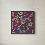 Bohemian Wings VI Aubergine by Daphne Brissonnet. Shown in a sleek black glass frame for a contemporary gallery look. Available as an archival giclee rolled canvas, fine art paper, or poster print. SKU 23808a.
