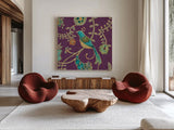 Bohemian Wings VI Aubergine by Daphne Brissonnet. Shown as extra-large giant wall art in a modern living room. Available as an archival giclee rolled canvas, fine art paper, or poster print. SKU 23808a.