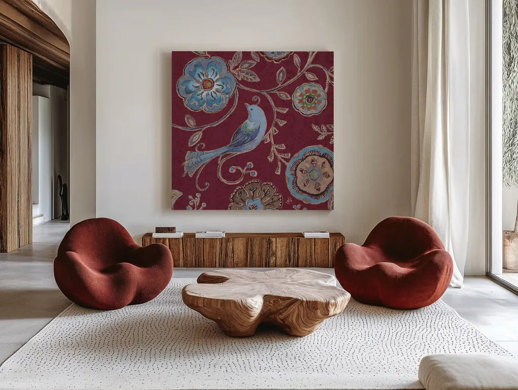 Bohemian Wings VII Providence by Daphne Brissonnet. Shown as extra-large giant wall art in a modern living room. Available as an archival giclee rolled canvas, fine art paper, or poster print. SKU 84331a.