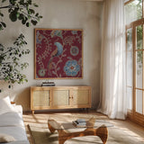 Bohemian Wings VIII Providence by Daphne Brissonnet. Shown in a natural wood frame in a cozy modern living room. Available as an archival giclee rolled canvas, fine art paper, or poster print. SKU 84332a.