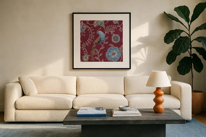 Bohemian Wings VIII Providence by Daphne Brissonnet. Displayed in a glass frame with matte in a clean modern living room. Available as an archival giclee rolled canvas, fine art paper, or poster print. SKU 84332a.