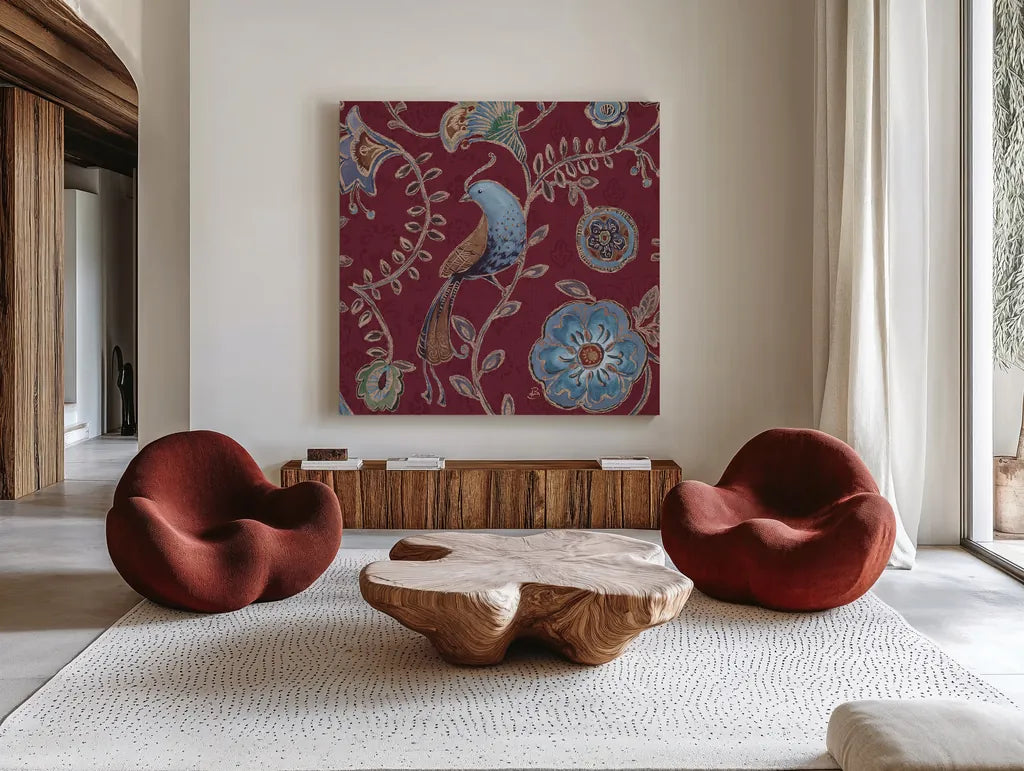 Bohemian Wings VIII Providence by Daphne Brissonnet. Shown as extra-large giant wall art in a modern living room. Available as an archival giclee rolled canvas, fine art paper, or poster print. SKU 84332a.