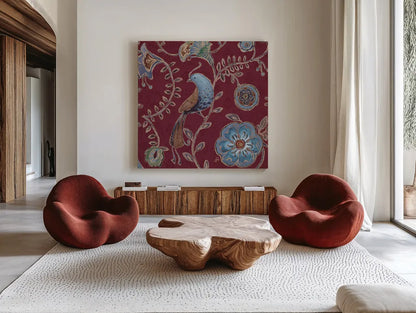 Bohemian Wings VIII Providence by Daphne Brissonnet. Shown as extra-large giant wall art in a modern living room. Available as an archival giclee rolled canvas, fine art paper, or poster print. SKU 84332a.