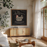 Casual Country Square II by Daphne Brissonnet. Shown in a natural wood frame in a cozy modern living room. Available as an archival giclee rolled canvas, fine art paper, or poster print. SKU 99395a.