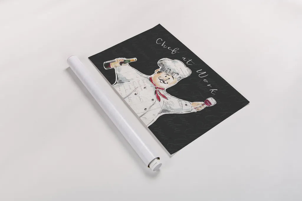 Chef at Work I by Daphne Brissonnet. shown as a rolled paper print. Available as archival giclee rolled canvas, fine art paper, or poster print. SKU 52667i.