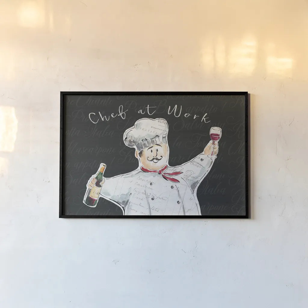 Chef at Work I by Daphne Brissonnet. shown as a paper print in a black flame. Available as a archival giclee rolled canvas, fine art paper, or poster print. SKU 52667i.