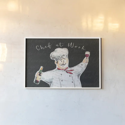 Chef at Work I by Daphne Brissonnet. shown as a paper print in a white frame. Available as a archival giclee rolled canvas, fine art paper, or poster print. SKU 52667i.