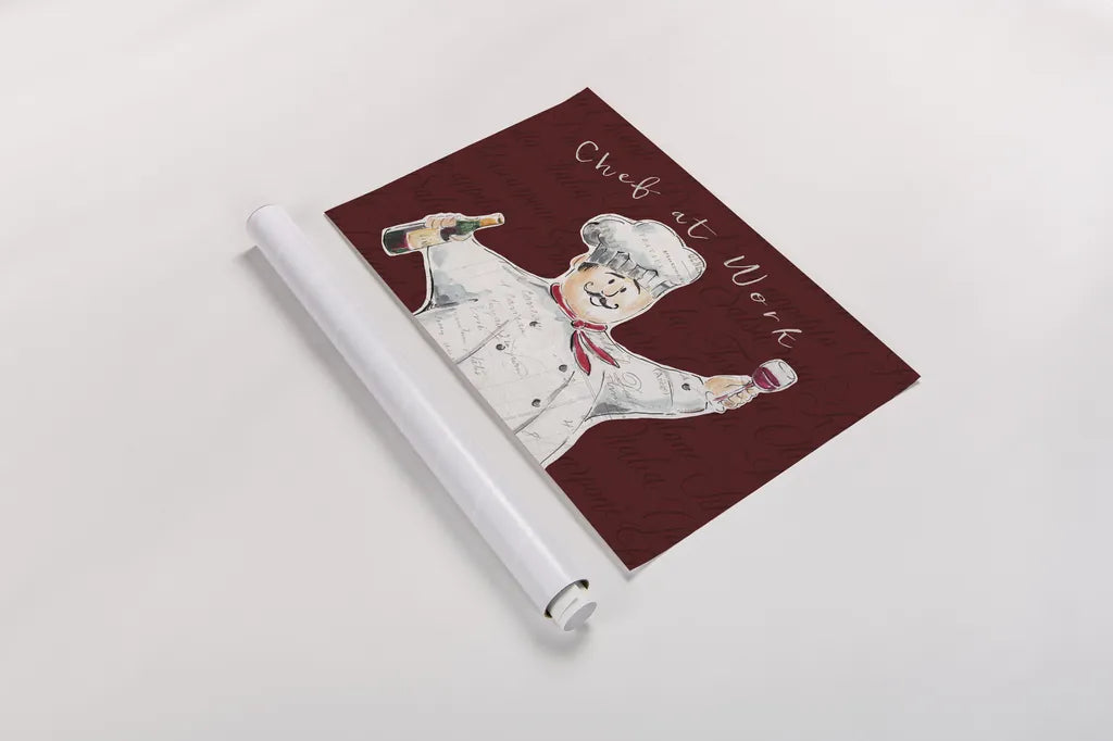 Chef at Work II by Daphne Brissonnet. shown as a rolled paper print. Available as archival giclee rolled canvas, fine art paper, or poster print. SKU 52668i.