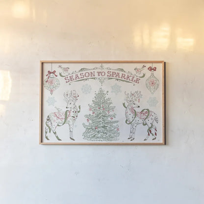 Christmas Season I by Daphne Brissonnet. shown as a paper print in a natural frame. Available as a archival giclee rolled canvas, fine art paper, or poster print. SKU 81011i.