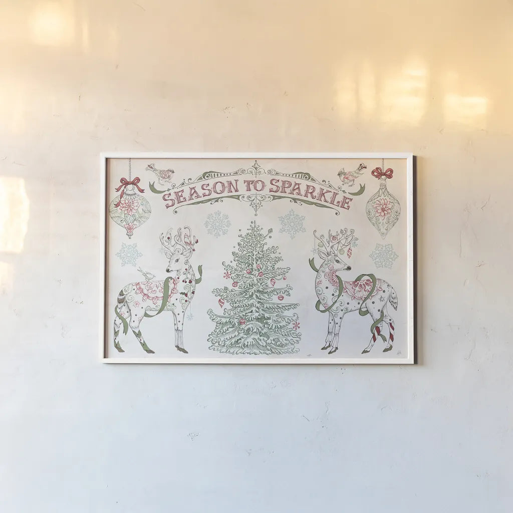 Christmas Season I by Daphne Brissonnet. shown as a paper print in a white frame. Available as a archival giclee rolled canvas, fine art paper, or poster print. SKU 81011i.