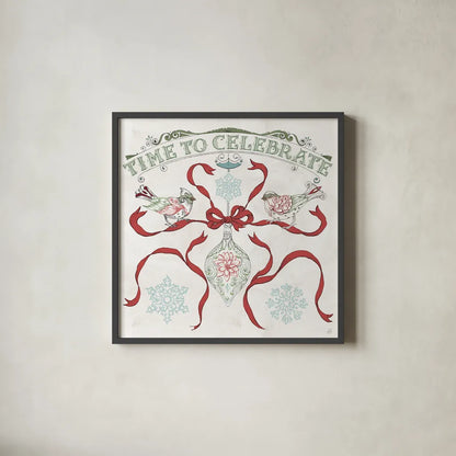 Christmas Season II by Daphne Brissonnet. Shown in a sleek black glass frame for a contemporary gallery look. Available as an archival giclee rolled canvas, fine art paper, or poster print. SKU 81012a.