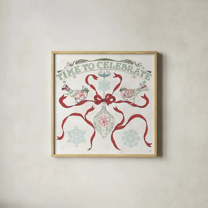 Christmas Season II by Daphne Brissonnet. Shown in a natural wood glass frame for a timeless modern aesthetic. Available as an archival giclee rolled canvas, fine art paper, or poster print. SKU 81012a.