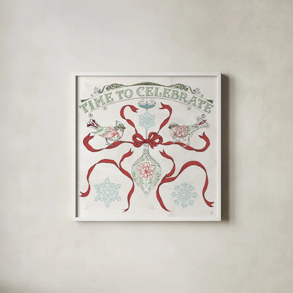 Christmas Season II by Daphne Brissonnet. Shown in a crisp white glass frame for a clean and minimalist style. Available as an archival giclee rolled canvas, fine art paper, or poster print. SKU 81012a.