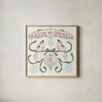 Christmas Season III by Daphne Brissonnet. Shown in a natural wood glass frame for a timeless modern aesthetic. Available as an archival giclee rolled canvas, fine art paper, or poster print. SKU 81013a.