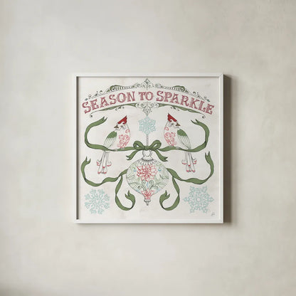 Christmas Season III by Daphne Brissonnet. Shown in a crisp white glass frame for a clean and minimalist style. Available as an archival giclee rolled canvas, fine art paper, or poster print. SKU 81013a.