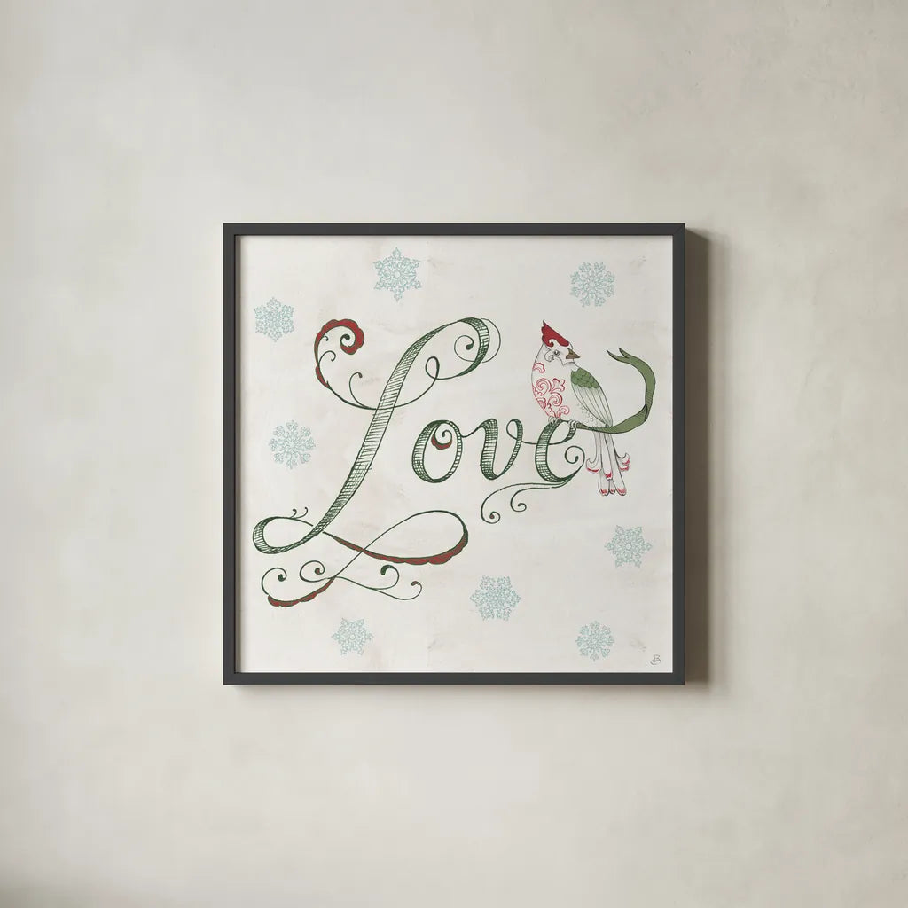 Christmas Season VI by Daphne Brissonnet. Shown in a sleek black glass frame for a contemporary gallery look. Available as an archival giclee rolled canvas, fine art paper, or poster print. SKU 81016a.