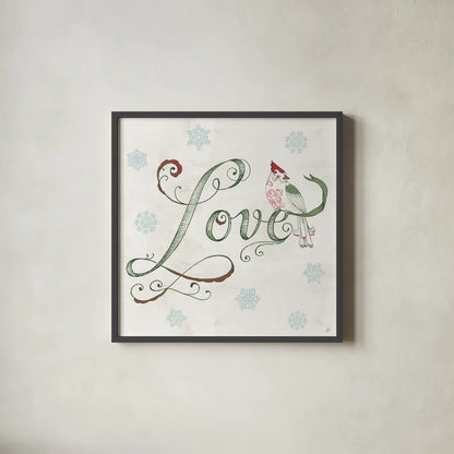 Christmas Season VI by Daphne Brissonnet. Shown in a sleek black glass frame for a contemporary gallery look. Available as an archival giclee rolled canvas, fine art paper, or poster print. SKU 81016a.