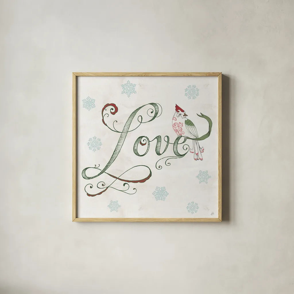 Christmas Season VI by Daphne Brissonnet. Shown in a natural wood glass frame for a timeless modern aesthetic. Available as an archival giclee rolled canvas, fine art paper, or poster print. SKU 81016a.