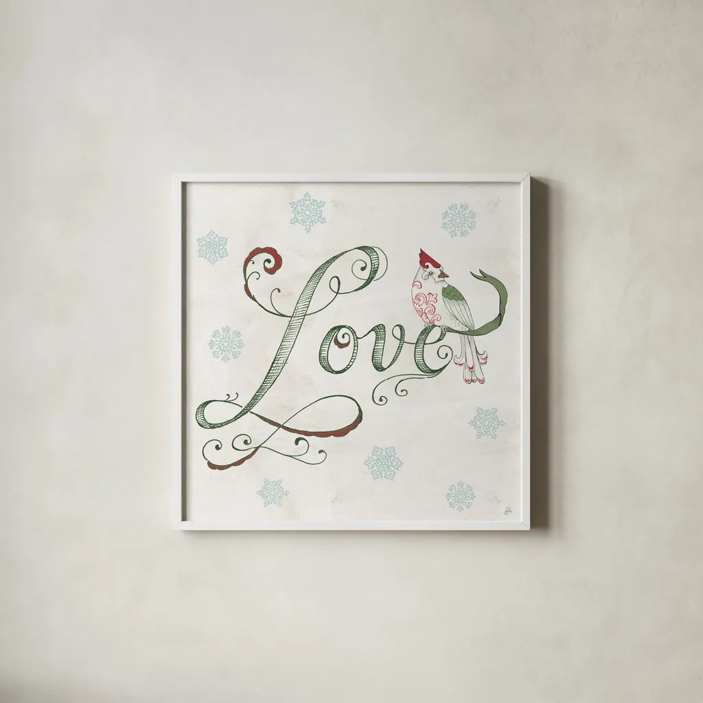 Christmas Season VI by Daphne Brissonnet. Shown in a crisp white glass frame for a clean and minimalist style. Available as an archival giclee rolled canvas, fine art paper, or poster print. SKU 81016a.
