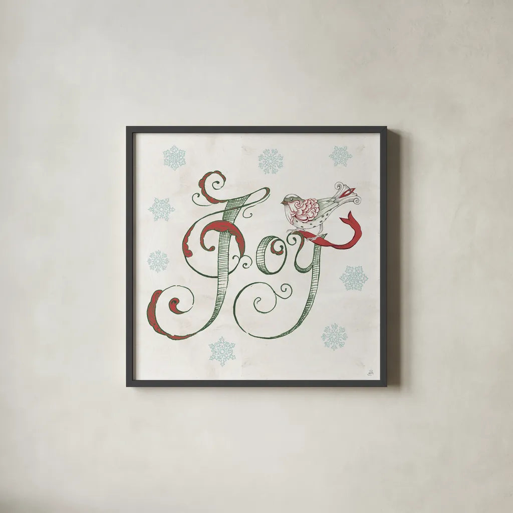 Christmas Season VII by Daphne Brissonnet. Shown in a sleek black glass frame for a contemporary gallery look. Available as an archival giclee rolled canvas, fine art paper, or poster print. SKU 81017a.