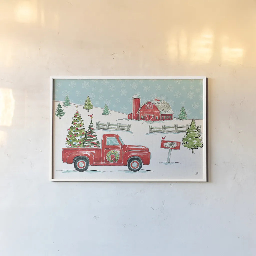 Christmas in the Country I by Daphne Brissonnet. shown as a paper print in a white frame. Available as a archival giclee rolled canvas, fine art paper, or poster print. SKU 35809i.