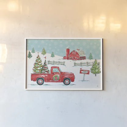 Christmas in the Country I by Daphne Brissonnet. shown as a paper print in a white frame. Available as a archival giclee rolled canvas, fine art paper, or poster print. SKU 35809i.