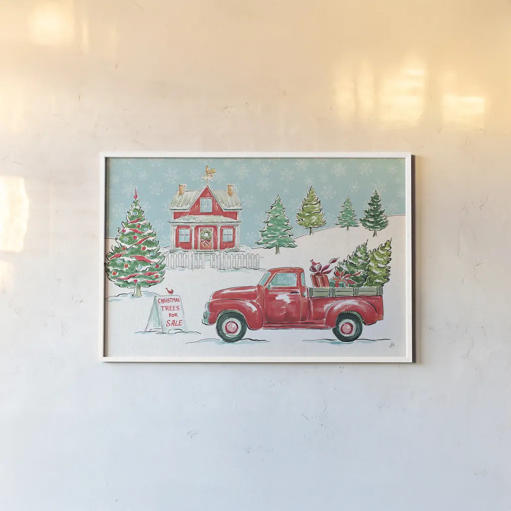 Christmas in the Country II by Daphne Brissonnet. shown as a paper print in a white frame. Available as a archival giclee rolled canvas, fine art paper, or poster print. SKU 35810i.