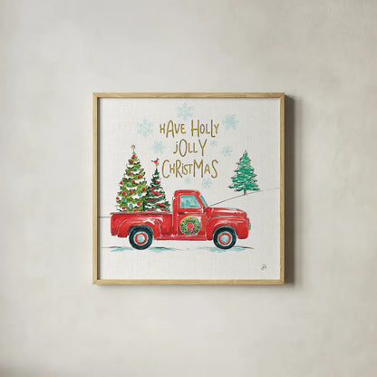 Christmas in the Country III by Daphne Brissonnet. Shown in a natural wood glass frame for a timeless modern aesthetic. Available as an archival giclee rolled canvas, fine art paper, or poster print. SKU 35811a.