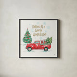 Christmas in the Country IV by Daphne Brissonnet. Shown in a sleek black glass frame for a contemporary gallery look. Available as an archival giclee rolled canvas, fine art paper, or poster print. SKU 35812a.