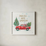 Christmas in the Country IV by Daphne Brissonnet. Shown in a crisp white glass frame for a clean and minimalist style. Available as an archival giclee rolled canvas, fine art paper, or poster print. SKU 35812a.