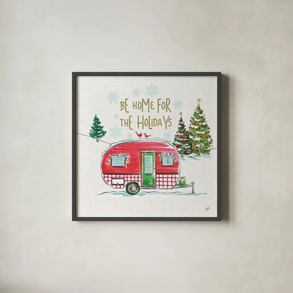 Christmas in the Country V by Daphne Brissonnet. Shown in a sleek black glass frame for a contemporary gallery look. Available as an archival giclee rolled canvas, fine art paper, or poster print. SKU 35813a.