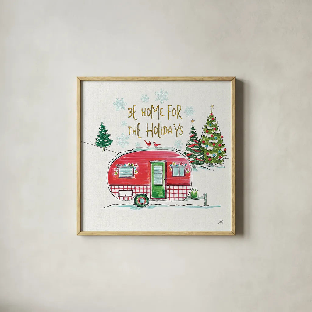 Christmas in the Country V by Daphne Brissonnet. Shown in a natural wood glass frame for a timeless modern aesthetic. Available as an archival giclee rolled canvas, fine art paper, or poster print. SKU 35813a.