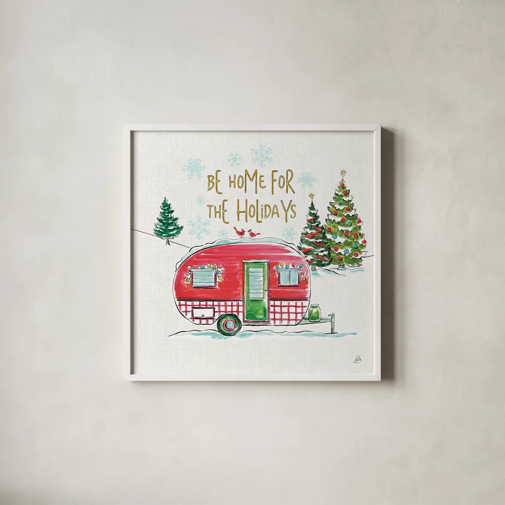 Christmas in the Country V by Daphne Brissonnet. Shown in a crisp white glass frame for a clean and minimalist style. Available as an archival giclee rolled canvas, fine art paper, or poster print. SKU 35813a.