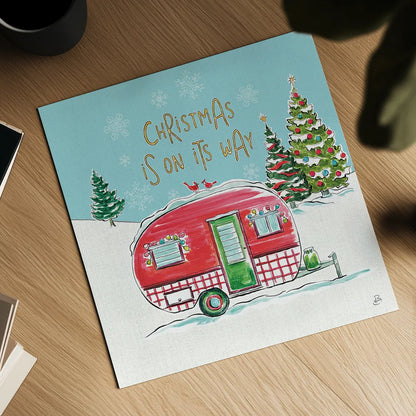 Christmas in the Country V On Its Way by Daphne Brissonnet. Shown as a detailed flat fine art print, highlighting archival giclee quality. Available as an archival giclee rolled canvas, fine art paper, or poster print. SKU 37384a.