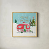 Christmas in the Country V On Its Way by Daphne Brissonnet. Shown in a natural wood glass frame for a timeless modern aesthetic. Available as an archival giclee rolled canvas, fine art paper, or poster print. SKU 37384a.