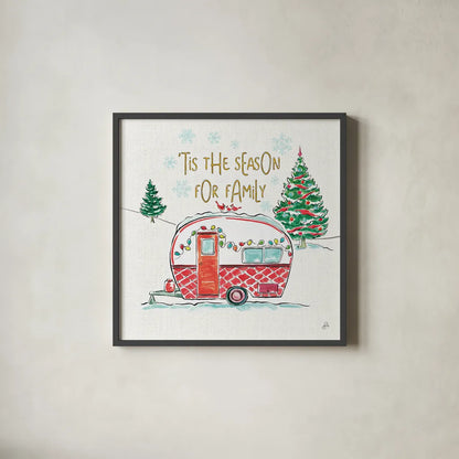 Christmas in the Country VI by Daphne Brissonnet. Shown in a sleek black glass frame for a contemporary gallery look. Available as an archival giclee rolled canvas, fine art paper, or poster print. SKU 35814a.