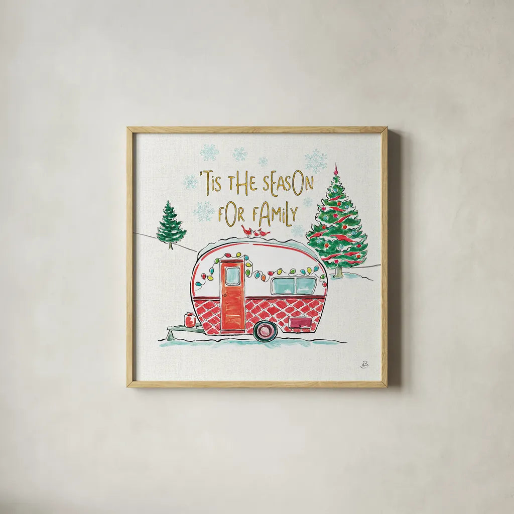 Christmas in the Country VI by Daphne Brissonnet. Shown in a natural wood glass frame for a timeless modern aesthetic. Available as an archival giclee rolled canvas, fine art paper, or poster print. SKU 35814a.