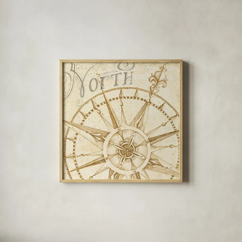 Coast to Coast Sepia I by Daphne Brissonnet. Shown in a natural wood glass frame for a timeless modern aesthetic. Available as an archival giclee rolled canvas, fine art paper, or poster print. SKU 14057a.