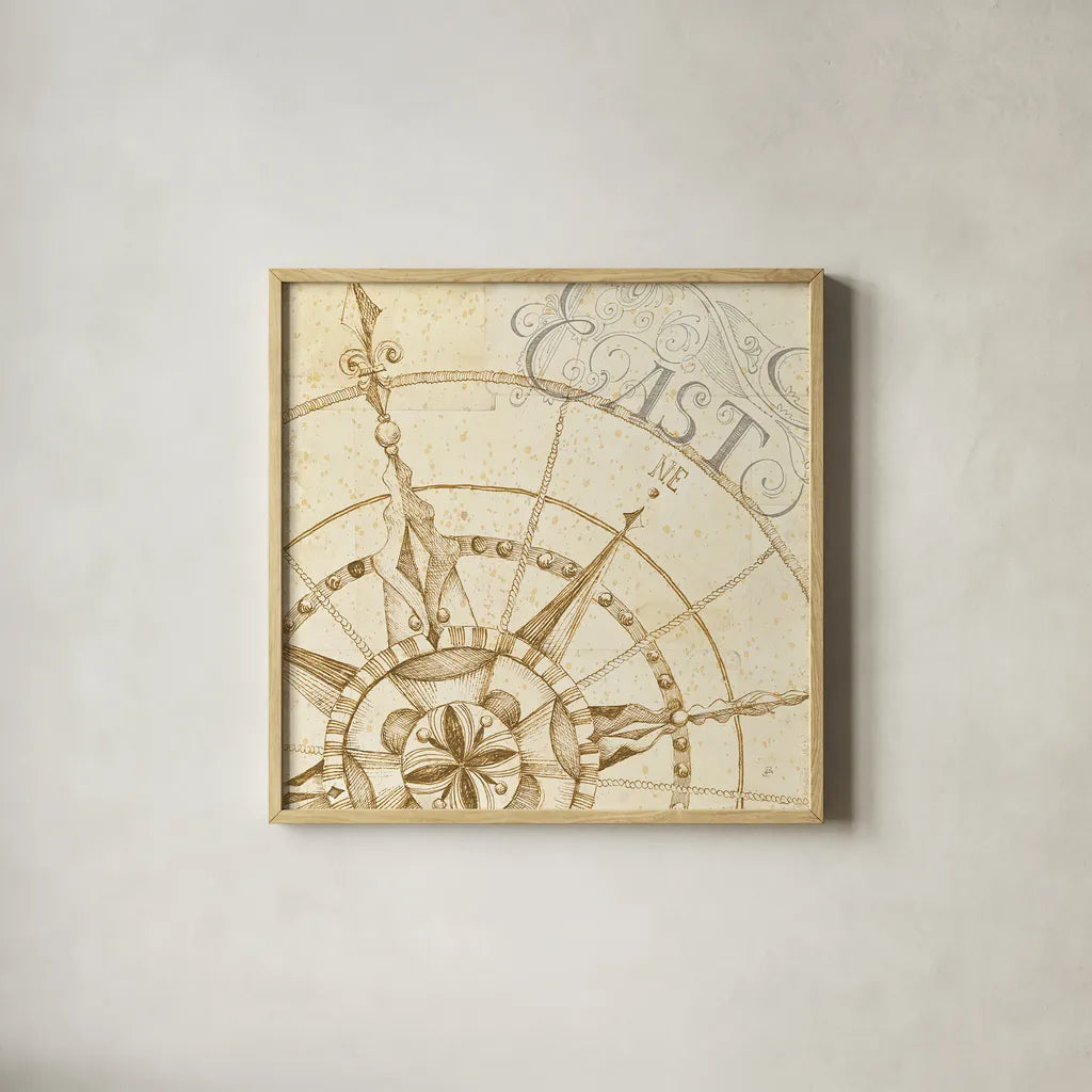 Coast to Coast Sepia III by Daphne Brissonnet. Shown in a natural wood glass frame for a timeless modern aesthetic. Available as an archival giclee rolled canvas, fine art paper, or poster print. SKU 14059a.