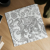 Color My World Elephant II Square by Daphne Brissonnet. Shown as a detailed flat fine art print, highlighting archival giclee quality. Available as an archival giclee rolled canvas, fine art paper, or poster print. SKU 28948a.