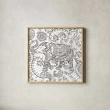 Color My World Elephant II Square by Daphne Brissonnet. Shown in a natural wood glass frame for a timeless modern aesthetic. Available as an archival giclee rolled canvas, fine art paper, or poster print. SKU 28948a.