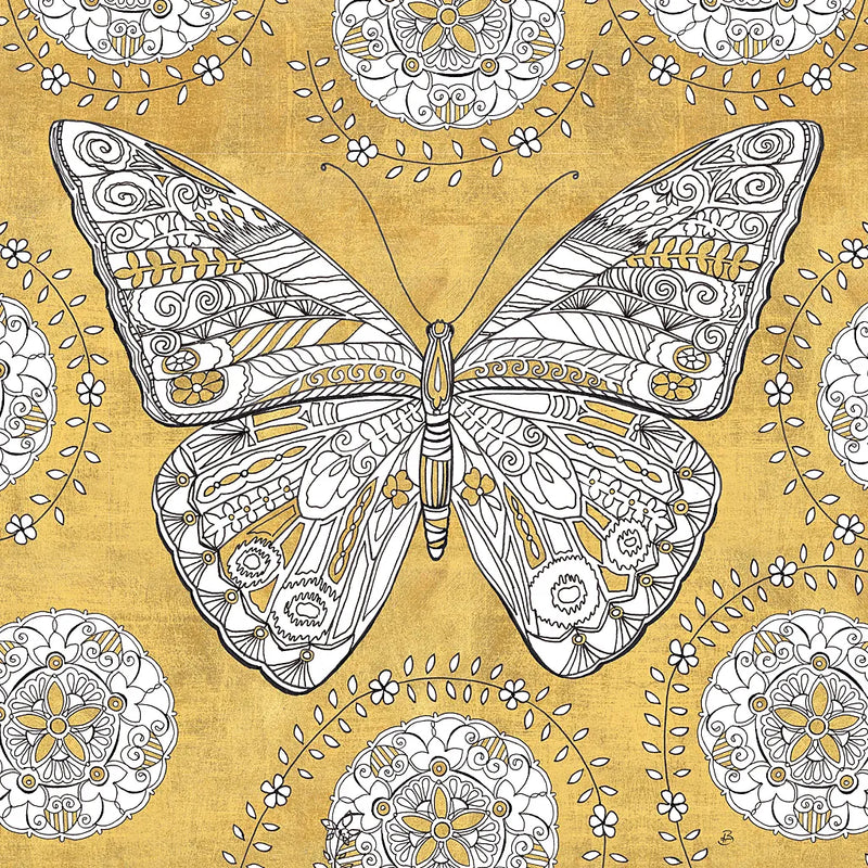 Color my World Butterfly I Gold by Daphne Brissonnet. SKU 28925a. Archival Giclee Fine art print for wall decor.
