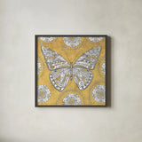 Color my World Butterfly I Gold by Daphne Brissonnet. Shown in a sleek black glass frame for a contemporary gallery look. Available as an archival giclee rolled canvas, fine art paper, or poster print. SKU 28925a.