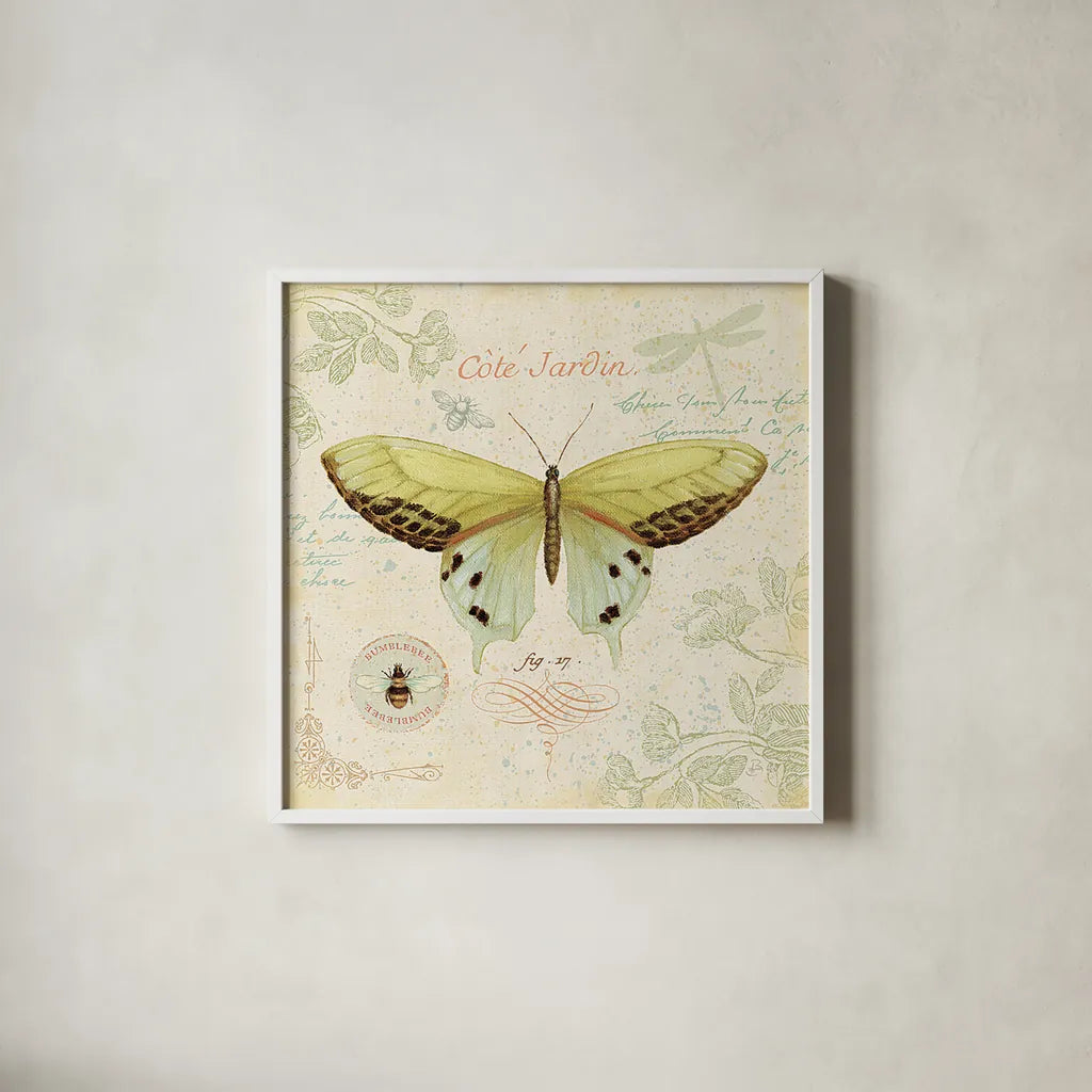 Cote Jardin II by Daphne Brissonnet. Shown in a crisp white glass frame for a clean and minimalist style. Available as an archival giclee rolled canvas, fine art paper, or poster print. SKU 5096a.