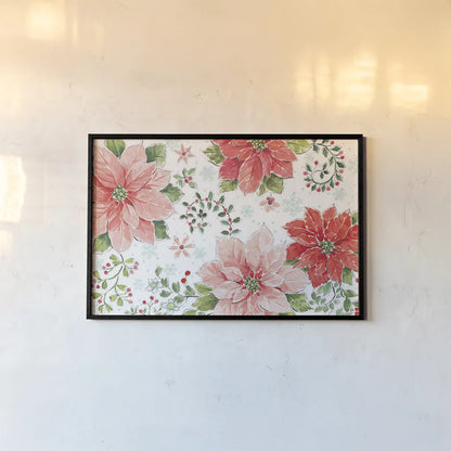 Country Poinsettias I by Daphne Brissonnet. shown as a paper print in a black flame. Available as a archival giclee rolled canvas, fine art paper, or poster print. SKU 46263i.