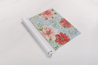 Country Poinsettias I Blue by Daphne Brissonnet. shown as a rolled paper print. Available as archival giclee rolled canvas, fine art paper, or poster print. SKU 46269i.